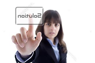 Businesswoman pressing the solution button