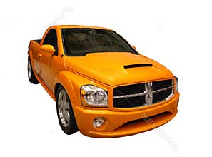 Sporty Yellow Dodge Ram Pickup Isolated Over White