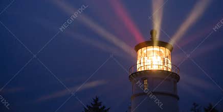 Lighthouse Beams Illumination Into Rain Storm Maritime Nautical