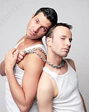 Men with steel chain in underwear