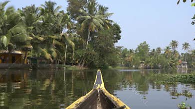 Canoe boat on backwaters of Kerala State, South India