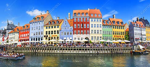 COPENHAGEN, DENMARK - JULY 07: Nyhavn district in Copenhagen. Denmark.