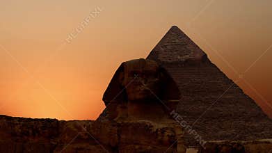 Timelapse. Sunrise over the pyramid of Cheops and Sphinx. Giza Egypt. v.1