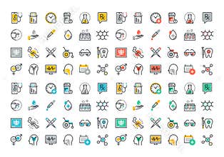 Flat line colorful icons collection of medicine theme