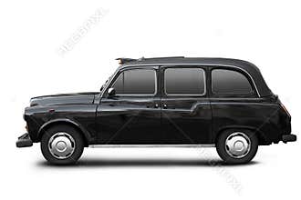 English old taxi, black cab on white