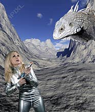 Woman with giant reptile