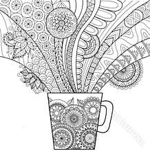 Line art design of a mug of hot drink for coloring book for adult and other decorations