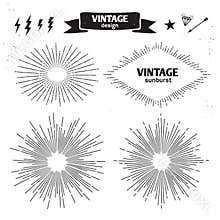 Set of Vintage Sun Burst. Vector monochrome light rays