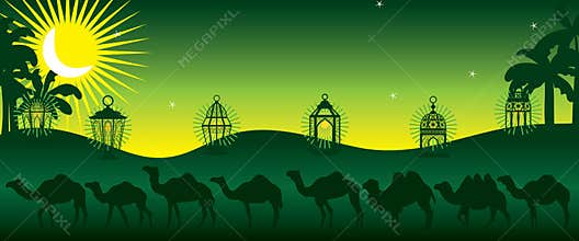 Ramadan light bright camel road banner