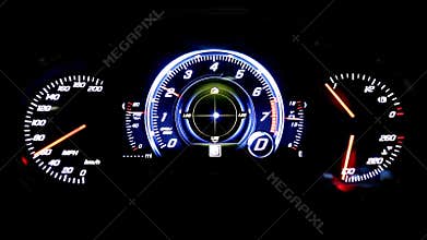 Modern light car mileage on black background MPH