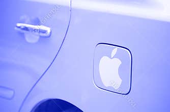 Apple logotype on car fuel cell