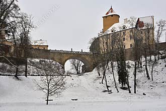 Winter landscape with a beautiful Gothic castle Veveri. Brno city - Czech Republic - Central Europe.