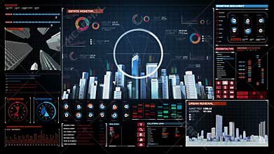 Construction technology, building city skyline and make city in digital display dashboard.