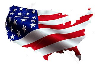 Map of American USA with waving flag in background, united states of america