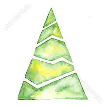 Merry Christmas watercolor tree Happy New Year card, posters Vector illustration