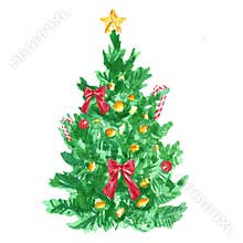 Christmas and New Year fir tree with christmas tree topper star and candy canes decoration