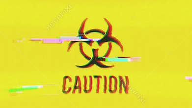 Caution hazard icon on bad old film tape