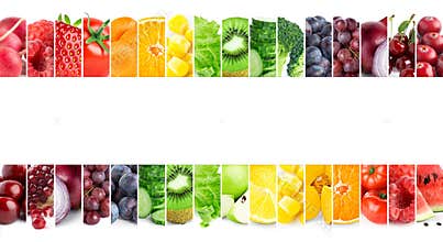 Collage of mixed fruits and vegetables. Fresh food. Concept
