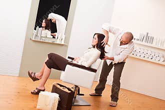 Professional hairdresser cut at salon