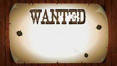 Wanted sign on western movie background