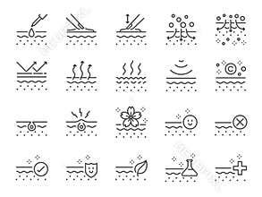 Skin line icon set. Included icons as collagen, beauty, skincare, moisturizing, natural and more.