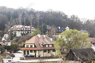 View of the city street, which lies at the foot of the hill.