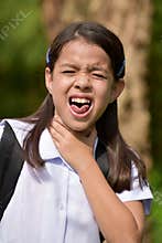 Catholic Female Student Choking Wearing School Uniform With Books