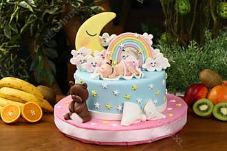 Kids birthday party cake - sky consept