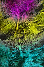 Wallpaper, background, a tree grows along a rock, rainbow-coloured,