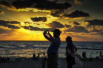 Taking photo of Caesarea in sunset