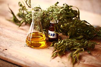 CBD oil bottle and hemp products cannabis