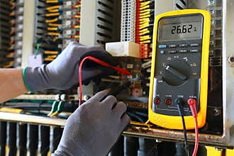 Electrical terminal in junction box and service by technician. Electrical device install in control panel for support program