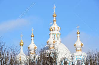 The building of the former Smolny monastery in St. Petersburg in February