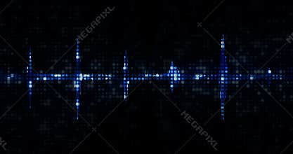Blue digital equalizer audio spectrum sound waves on black background, stereo sound effect signal with vertical