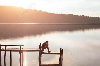 Give up, sad desperate man sitting alone, problems and solitude, failure concept