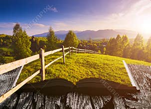 Mountain spring valley on the pages of book
