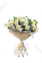 Bouquet of white roses and eucalyptus