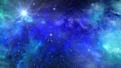 Flying in space through stars and nebulas