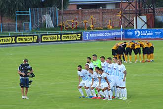 Football teams Desna Chernigiv and Alexandria are photographed in full squads before match