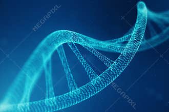 Artifical intelegence DNA molecule. DNA is converted into a binary code. Concept binary code genome. Abstract technology