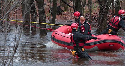 Nautical rescue team evacuated a victim with inflatable boat