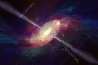Spacetime warping concept, black hole absorbs spiral galaxy