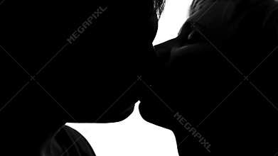 Loving couple passionately kissing on romantic date, relationship and love