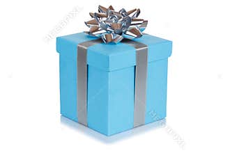 Birthday gift christmas present blue box isolated on white background