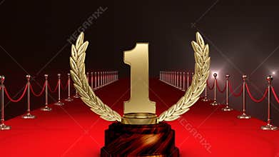 First position trophy with flashing lights and red carpet