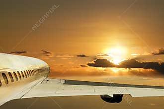 Flight in sunrise. Ahead future. Concept.