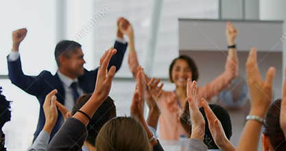 Business people celebrating success in the business seminar 4k