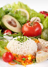 Healthy food background, rice with vegetables