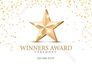 Winner award. gold star 3d symbol
