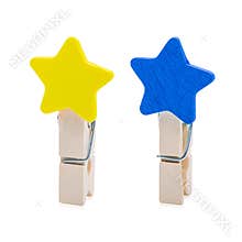 Colorful Wooden clip isolated on white background. Colors clips in star shape.  Clipping path